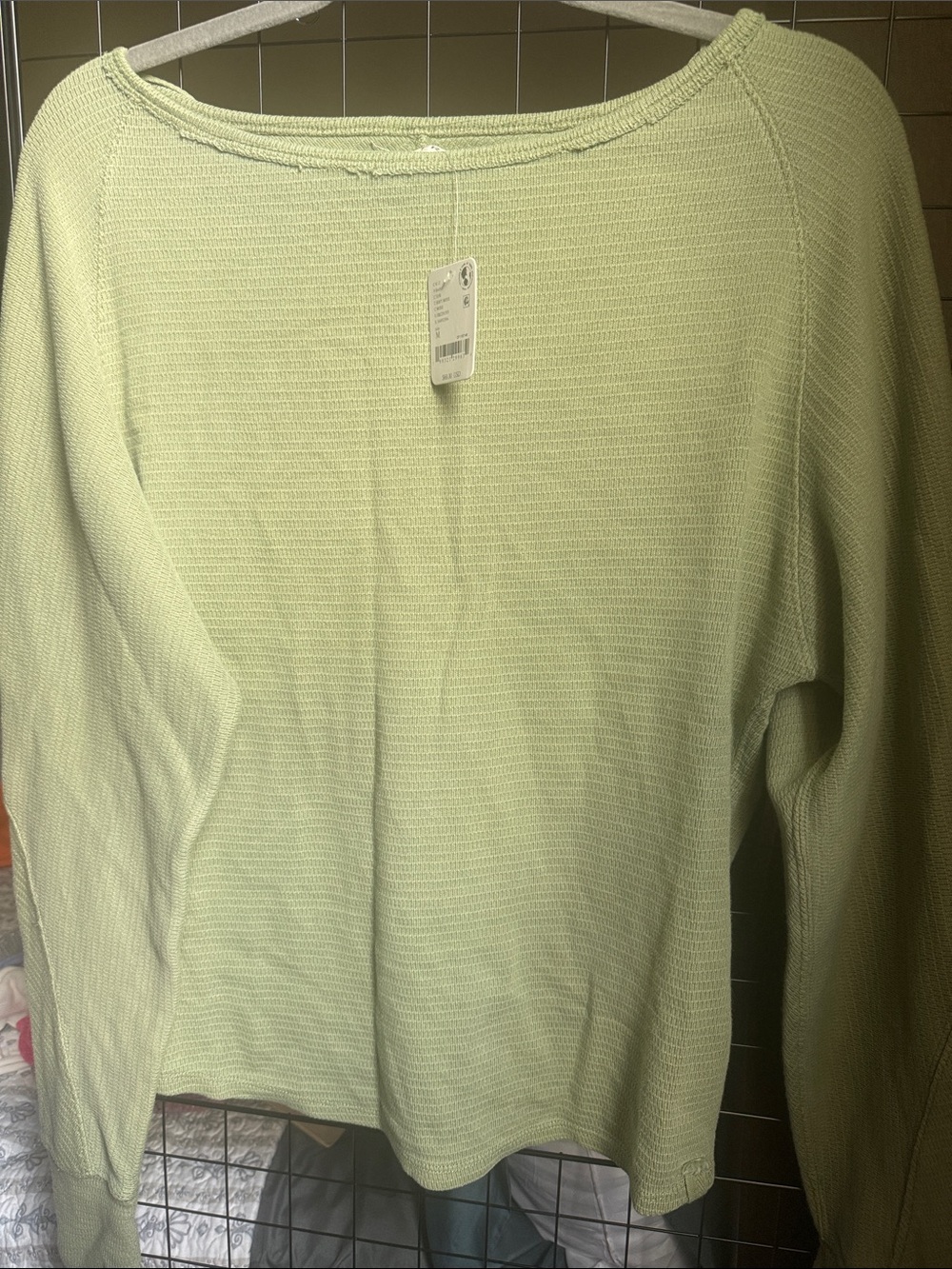 NWT We The Free Light Green Women's Waffle Knit Casual Top Boatneck SZ M